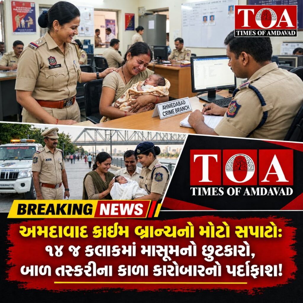 અમદાવાદ ક્રાઈમ બ્રાન્ચનો મોટો સપાટો: ૧૪ જ કલાકમાં માસૂમનો છુટકારો, બાળ તસ્કરીના કાળા કારોબારનો પર્દાફાશ! અમદાવાદ ક્રાઈમ બ્રાન્ચનો મોટો સપાટો: ૧૪ જ કલાકમાં માસૂમનો છુટકારો, બાળ તસ્કરીના કાળા કારોબારનો પર્દાફાશ!